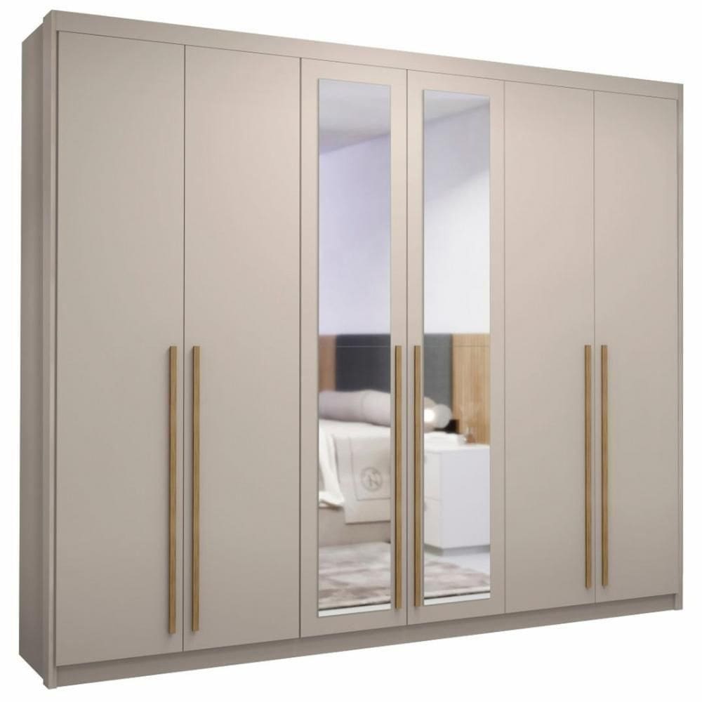 Guarda Roupa Casal 6 Portas Espelho Dubai Majestic Fendi - Vila Rica