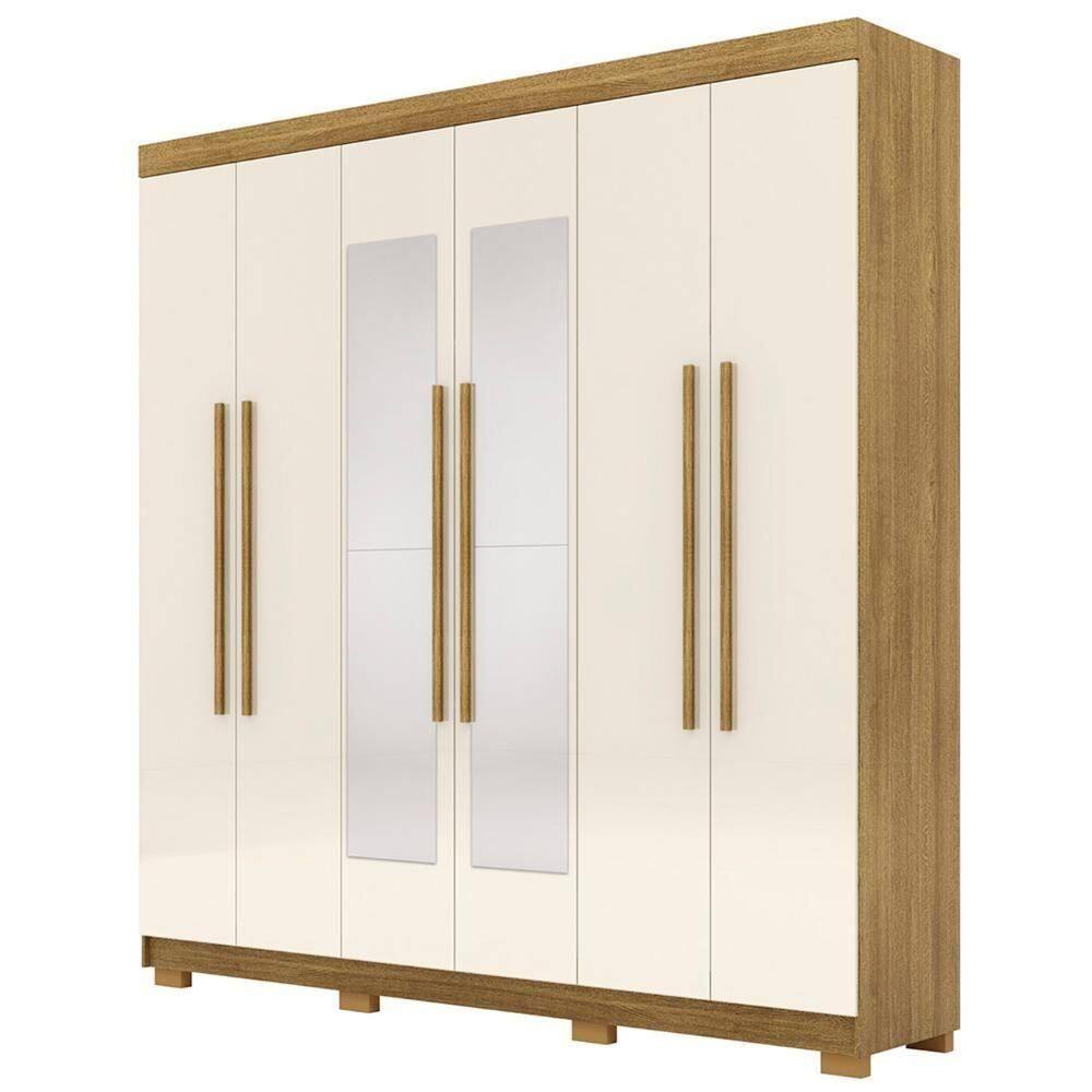 Guarda Roupa Casal 218cm Com Espelho Elegance Nature/champanhe - Vila Rica