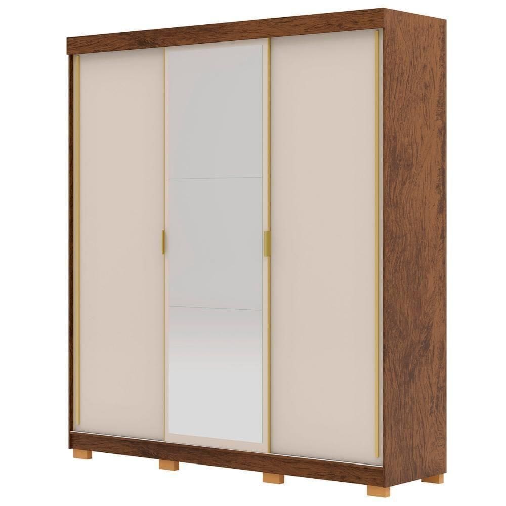 Guarda Roupa Casal 200cm Com Espelho Porto Imbuia/fendi - Vila Rica