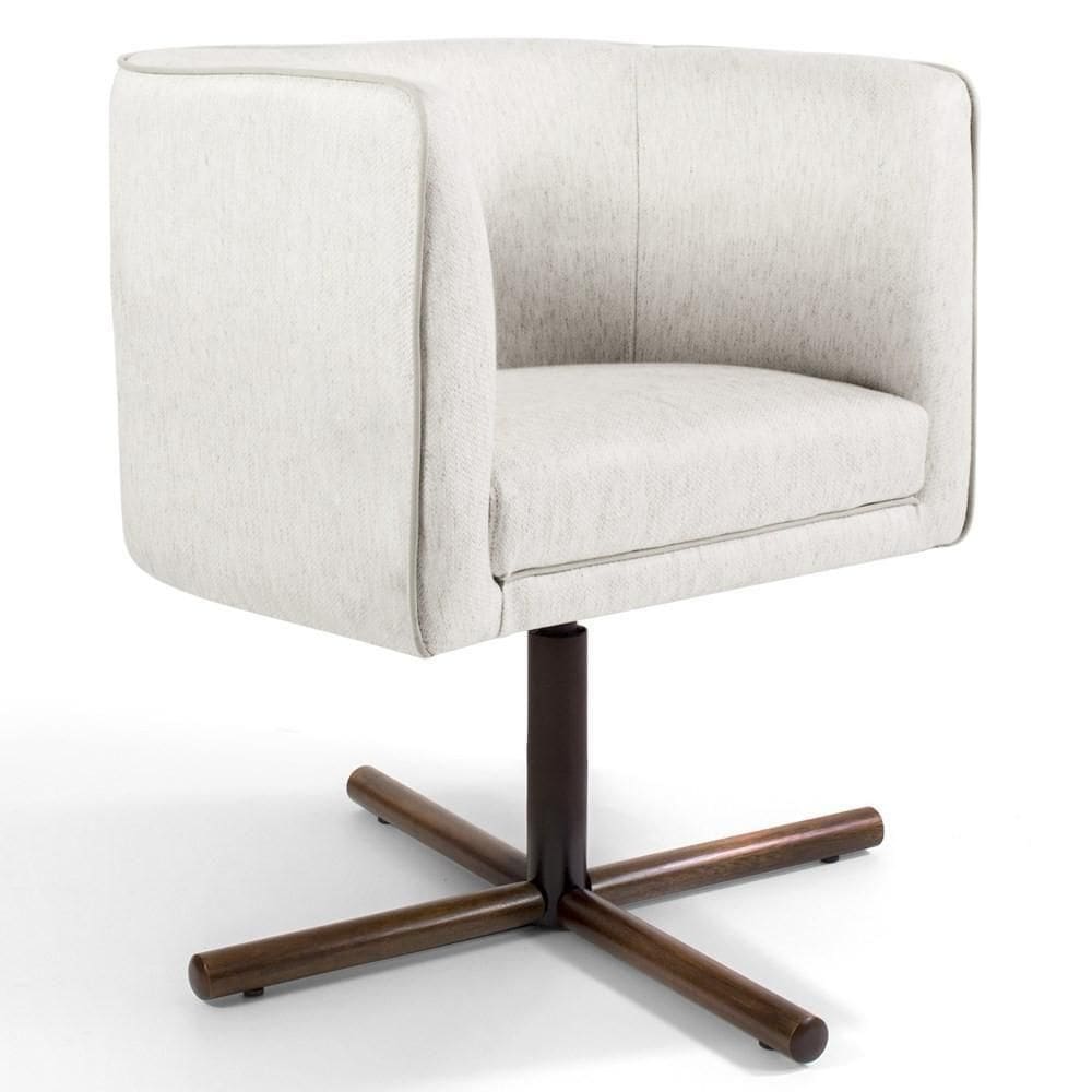 Poltrona Decorativa Giratória Base Xis Madeira Betina A-48 Linho Flocos - Domi