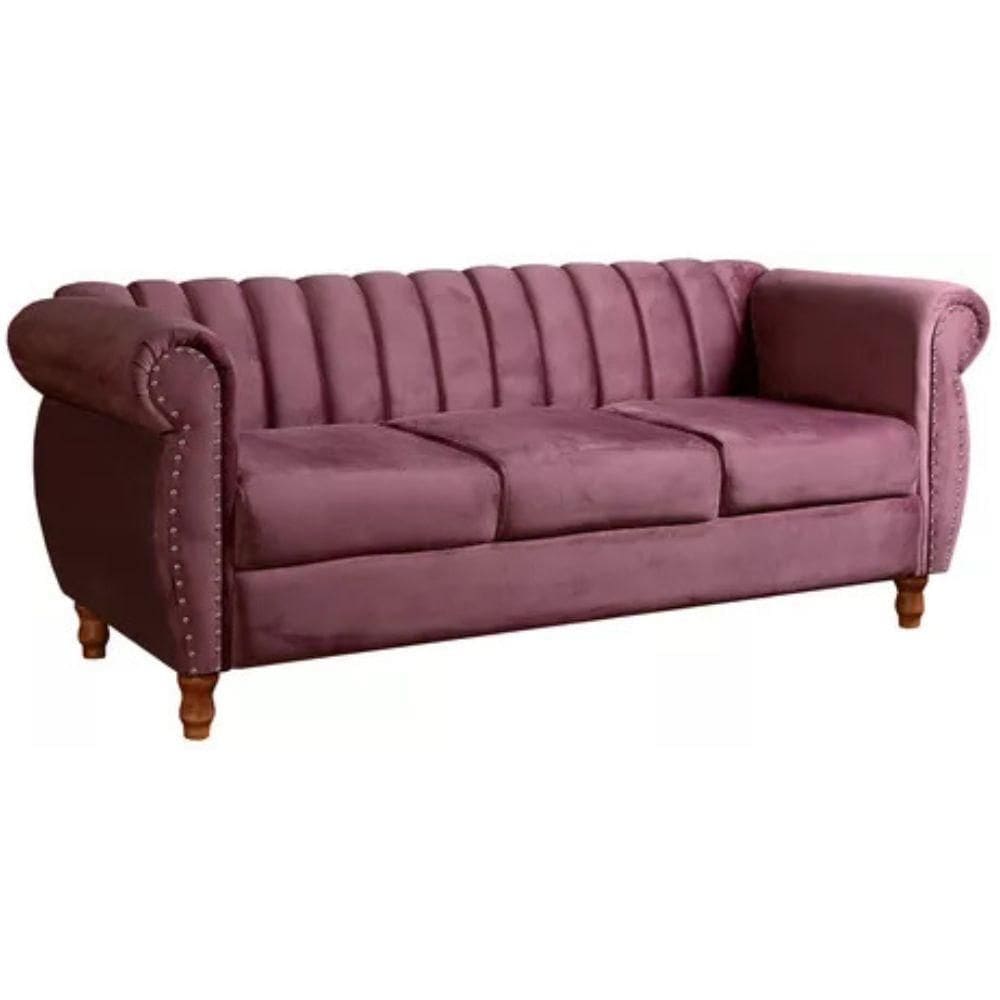 Sofá Chesterfield 3 Lugares Realeza Vintage Retrô Veludo Roxo