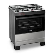 Fogão a Gás Mesa Inox Super Chama Tampa de Vidro Forno 84L Limpa Fácil e Acendimento Automático IDEAL Top  T5IAI Cor Inox 5 bocas Bivolt
