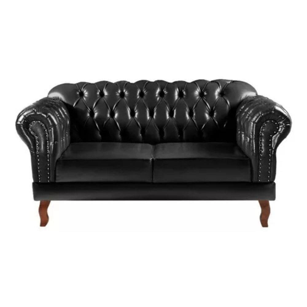 Sofá Chesterfield 2 Lugares Dom Pedro Vintage Retrô Capitonê Couro Preto