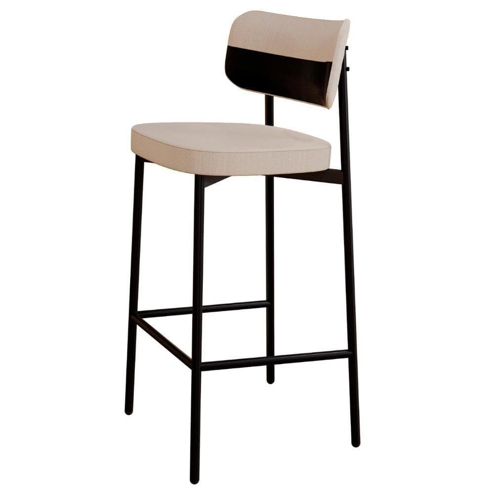 Banqueta Alta Bar Estofada Ella M25 Linho Areia-preto - Mpozenato