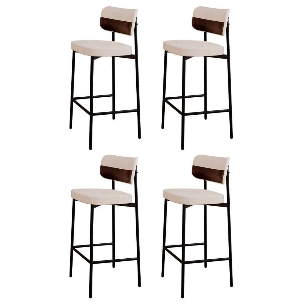 Banqueta Alta Bar Estofada Kit 4 Ella M25 Linho Palha-café - Mpozenato