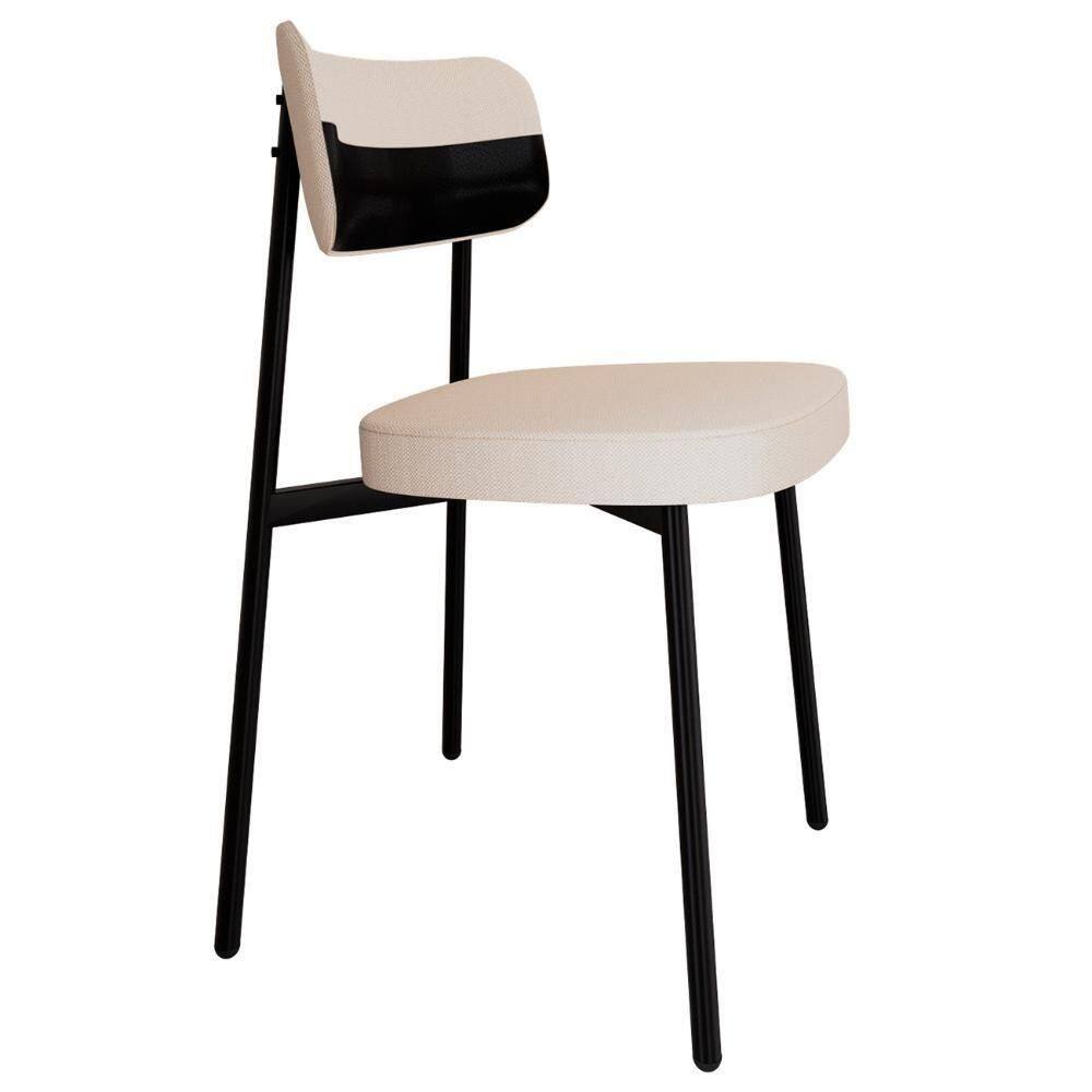 Cadeira De Jantar Estofada Fixa Ella M25 Linho Palha-preto - Mpozenato