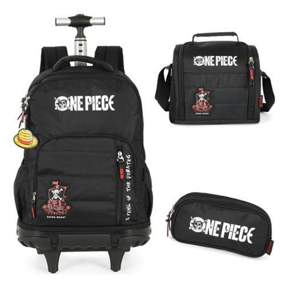 Kit Mochila Rodinhas Estojo E Lancheira One Piece