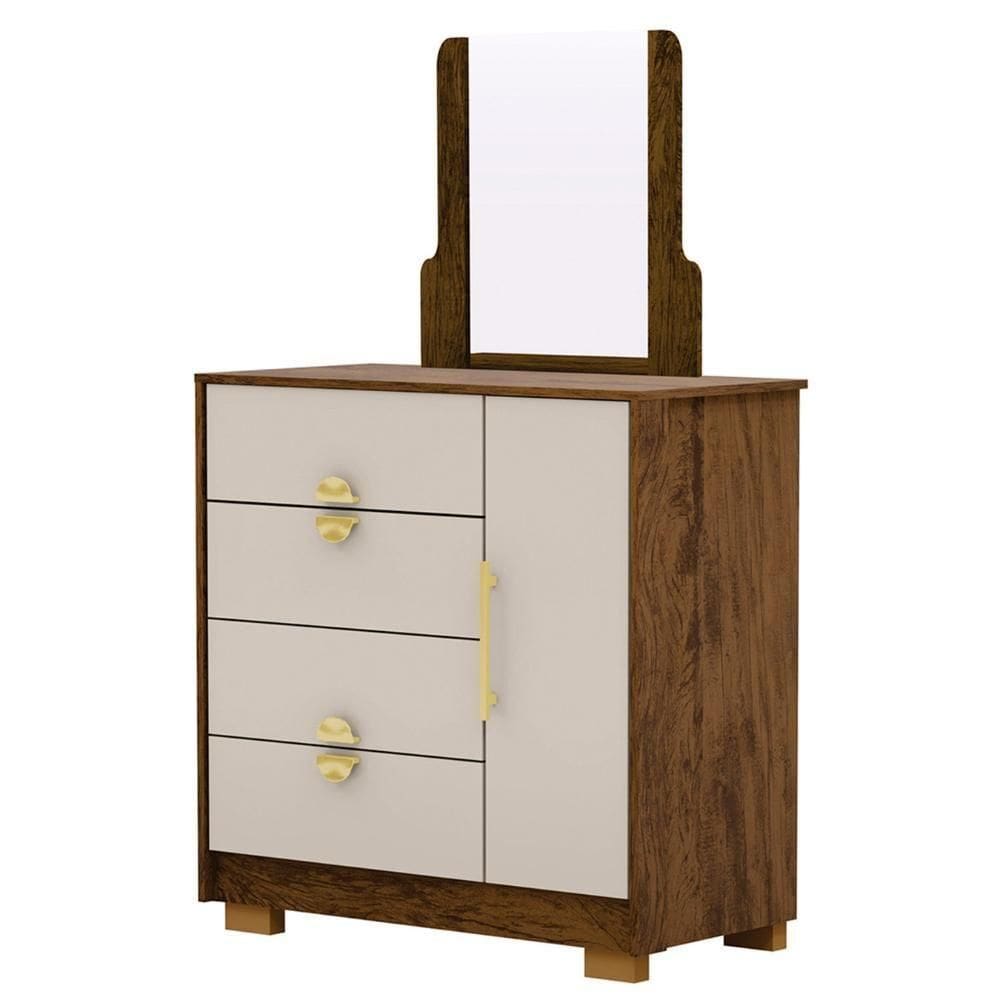 Cômoda Para Quarto 93cm Com Espelho Nara Imbuia-fendi V02 - Mpozenato