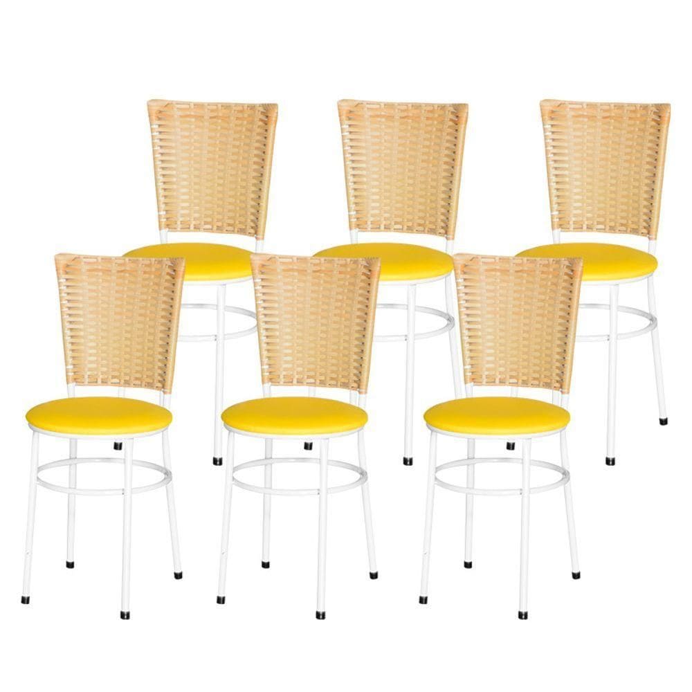 6 Cadeiras Para Mesa Branca Hawai Palha Amarelo