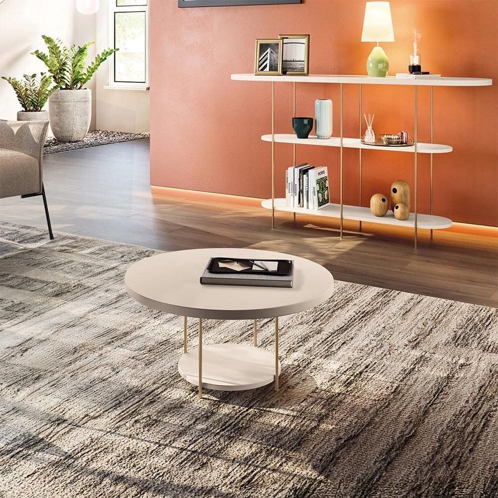 Conjunto Decorativo Aparador E Mesa De Centro Walker Pés De Aço Tampo Mdf Off White G26 - Gran Belo