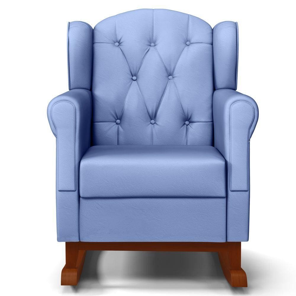 Poltrona De Amamentação Base Madeira Balanço Letícia Sintético Azul