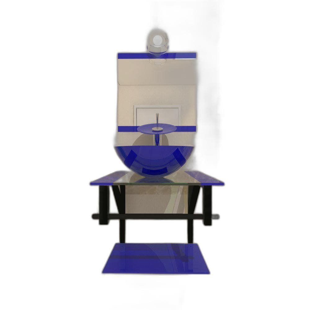 Gabinete Vidro Banheiro 40Cm Torneira Cascata Azul Escuro