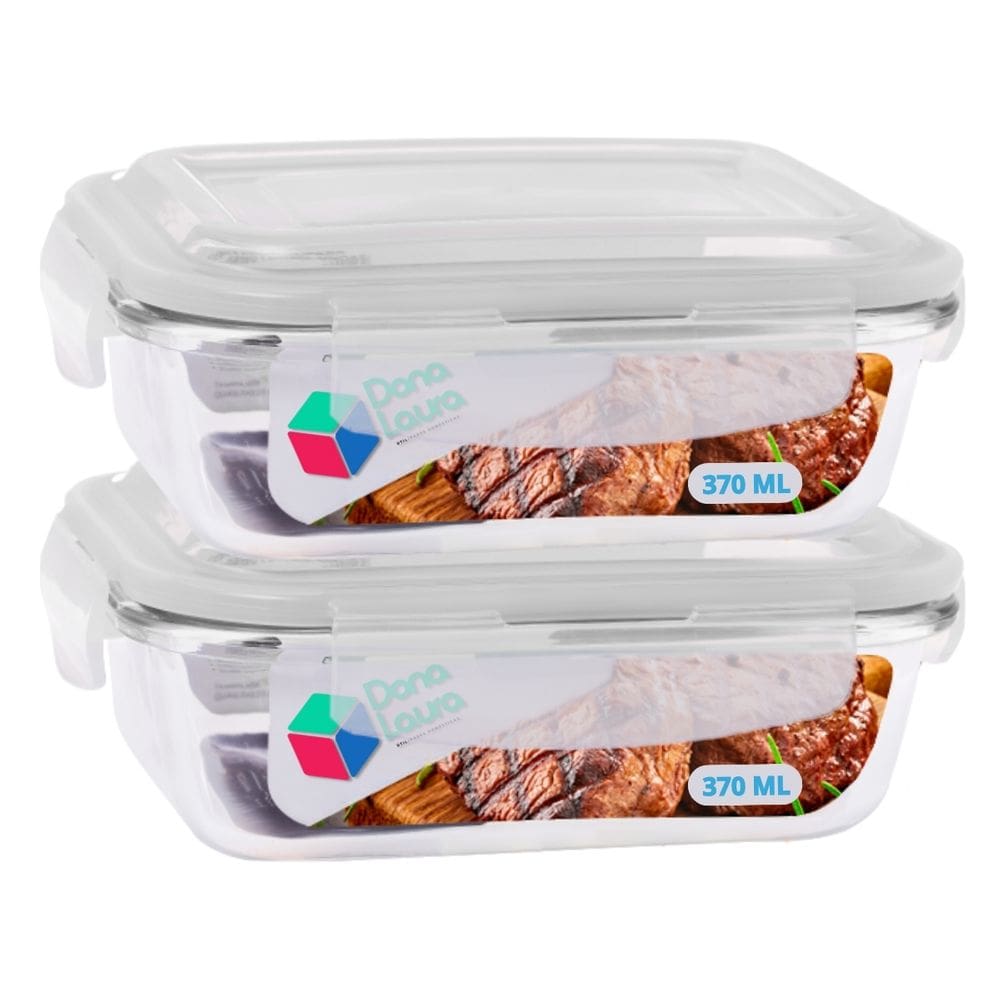 Jogo 2 Potes Vidro Transparente 370ml Tampa 4 Travas Marmita