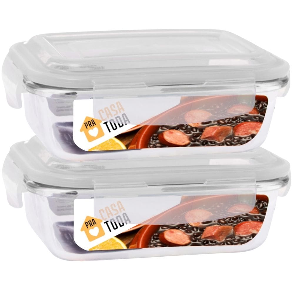 Jogo Com 2 Potes Vidro Tampa Silicone Hermetica 370ml Marmitas