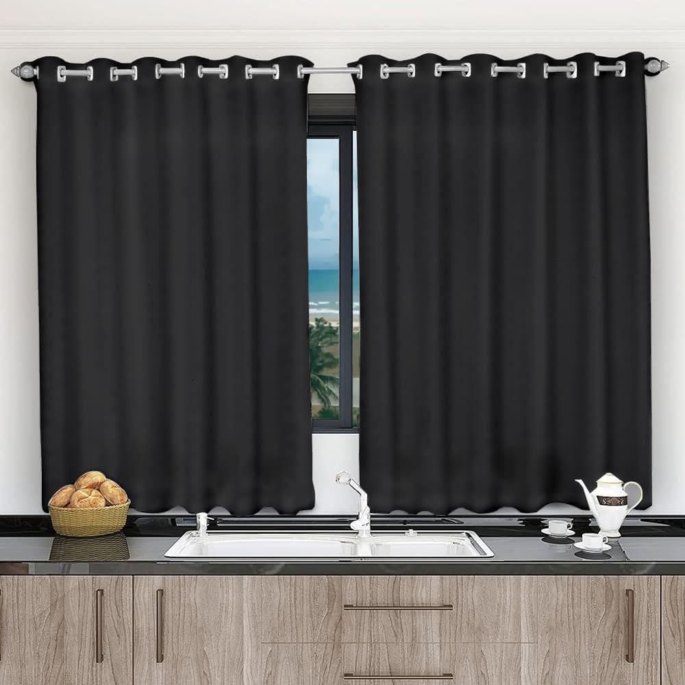 Cortina De Cozinha 3,00X1,20 Blackout Preto Corta Luz