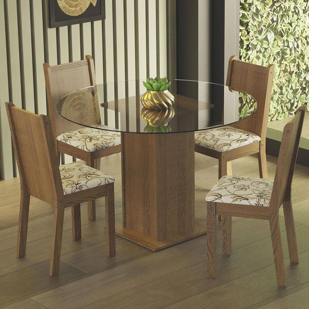 Conj. Mesa Tampo De Vidro 4 Cadeiras Rustic/lírio Bege