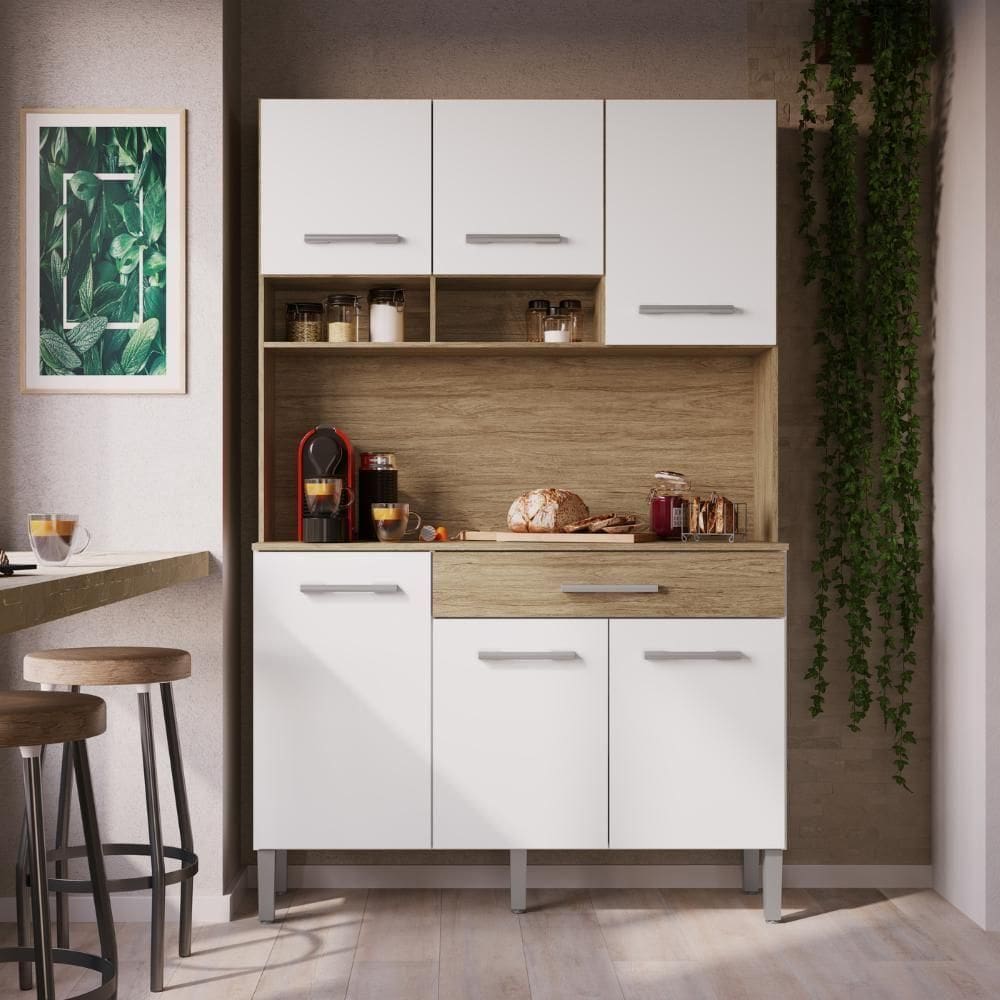 Armário De Cozinha Compacta Kit 6Pts 1GVT Ac6001 Wood|Branco
