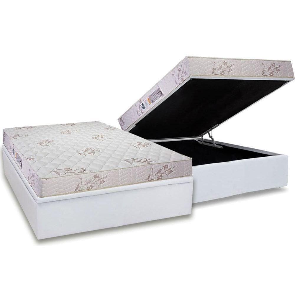 Cama Box Baú Casal: Colchão D33 Luckspuma Supreme Floral Pró Saúde Duplo + Base White(138X188)