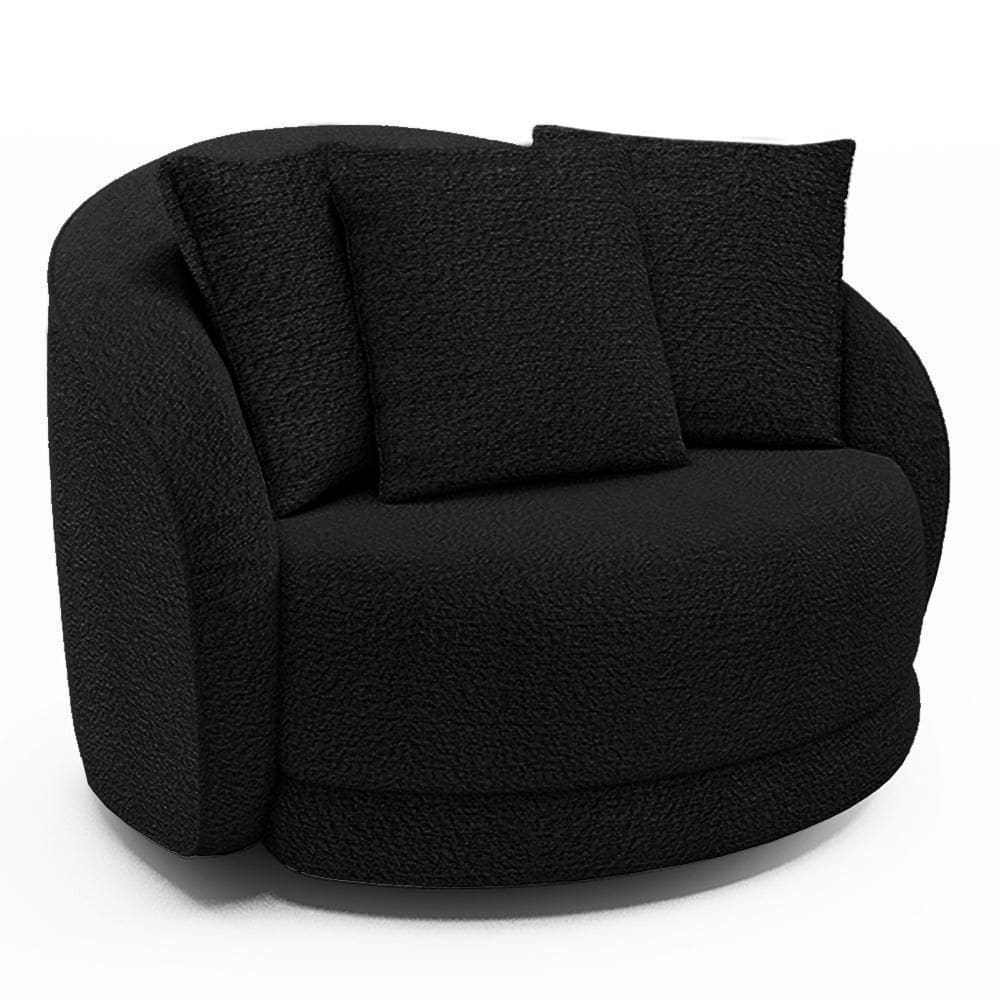 Poltrona Decorativa Para Sala De Estar Base Giratória Witta M03 Bouclê Preto