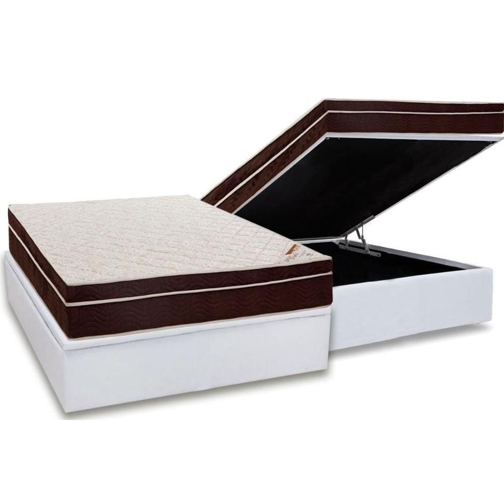 Cama Box Baú Casal Colchão Anatômico Ortobom Ortopédico Exclusive + Base Crc Courano White(138x188)
