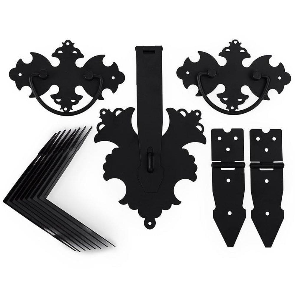 Kit 14 Peças Para Baú Alça Dobradiças Fecho Medalhão Preto