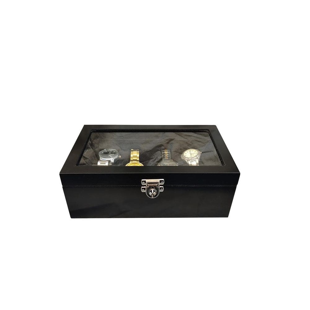Caixa Para 12 Relógios Com Bandeja Preto Flocado Preto