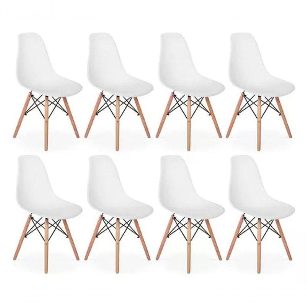 Kit Com 8 Cadeiras Eiffel Charles Eames Dkr Base De Madeira, Cor Branca