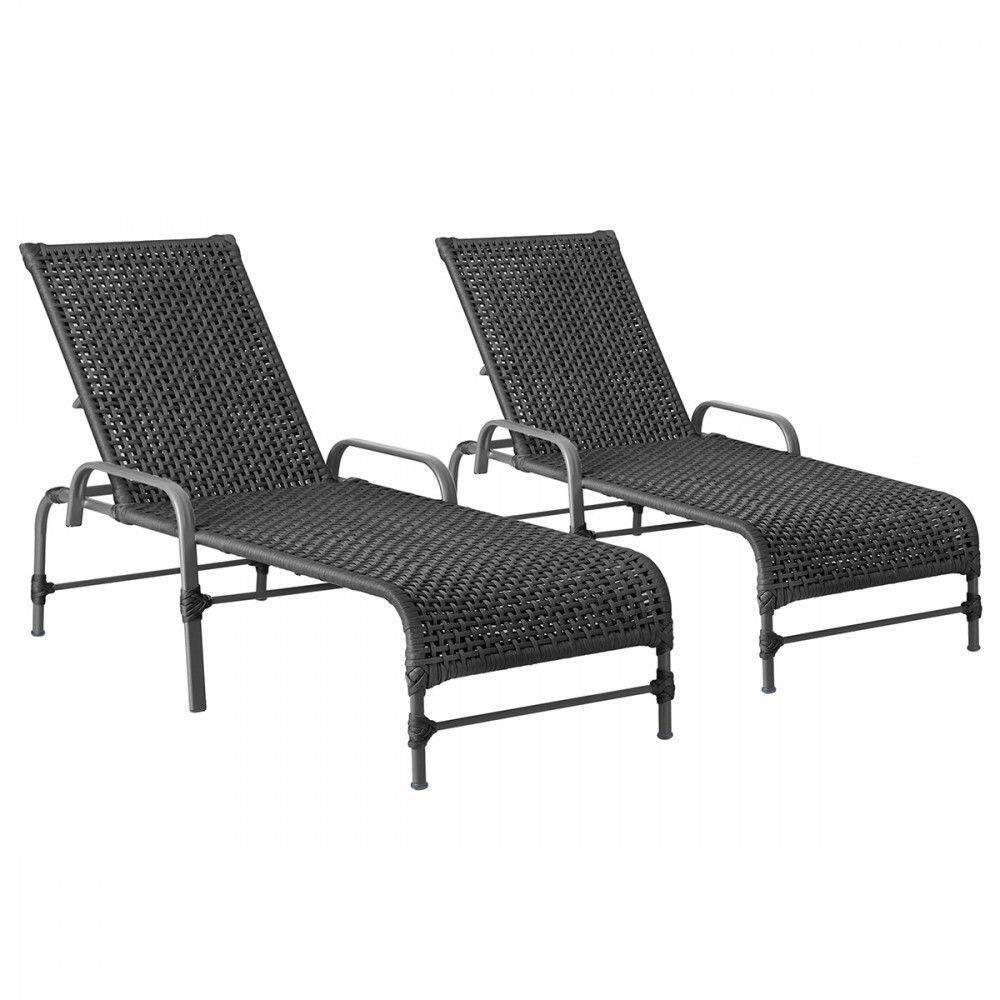 2 Espreguiçadeiras Reclinavel Catar Preto Corda Nautica Preto