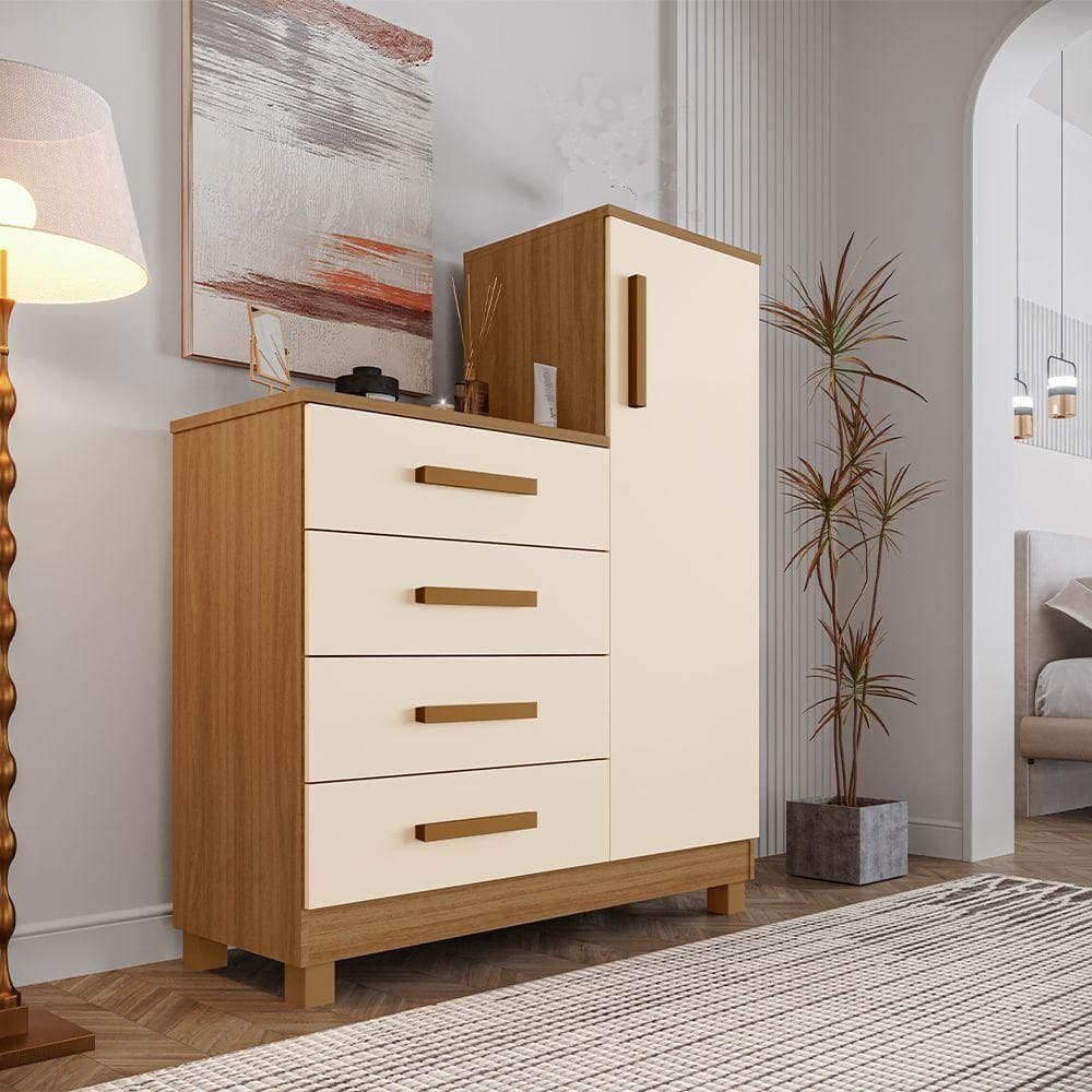 Comoda Off White Quarto Casal Sapateira Grande Com 4 Gavetas Reforçadas Versátil Bege