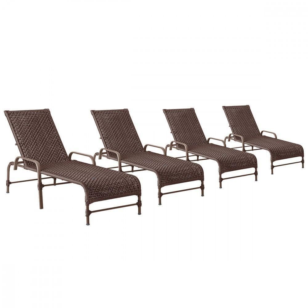 4 Espreguiçadeiras Reclinavel Catar Marrom Corda Nautica Marrom