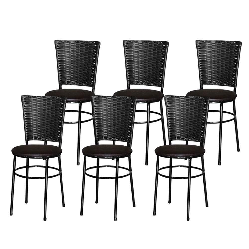6 Cadeiras Para Mesa Preta Hawai Preto Marrom