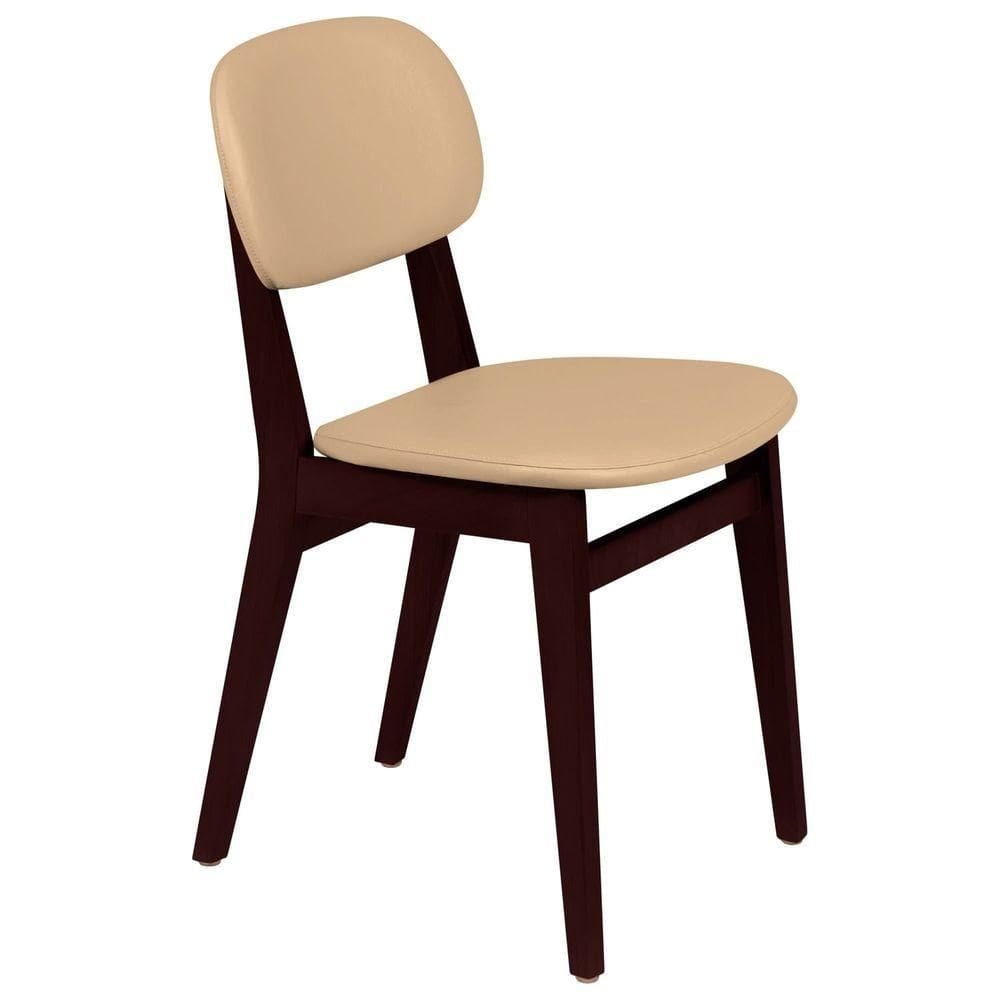 Cadeira De Madeira Tramontina London Em Tauarí Castanho Escuro Sem Braços Com Estofado Bege Tramontina