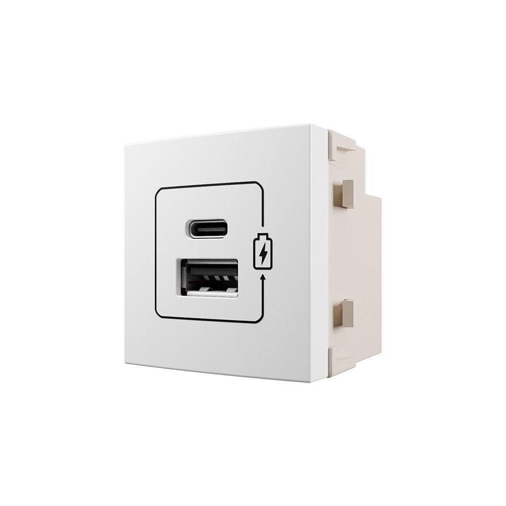 Módulo Tomada Carregador Usb Duplo Usb-c + Usb-a Margirius Sleek 2a 10W Branco