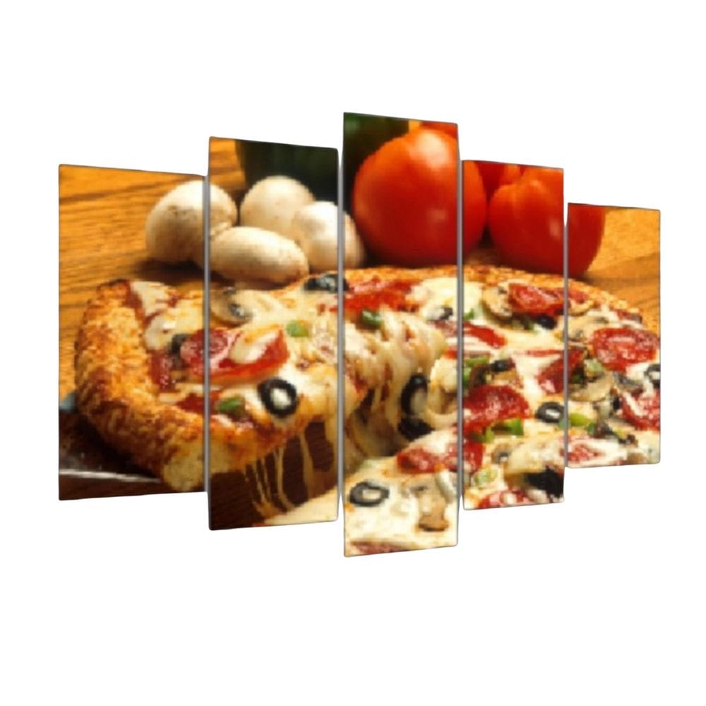 Quadro Decorativo Mosaico 5 Peças Mod061 Pizza Calabresa