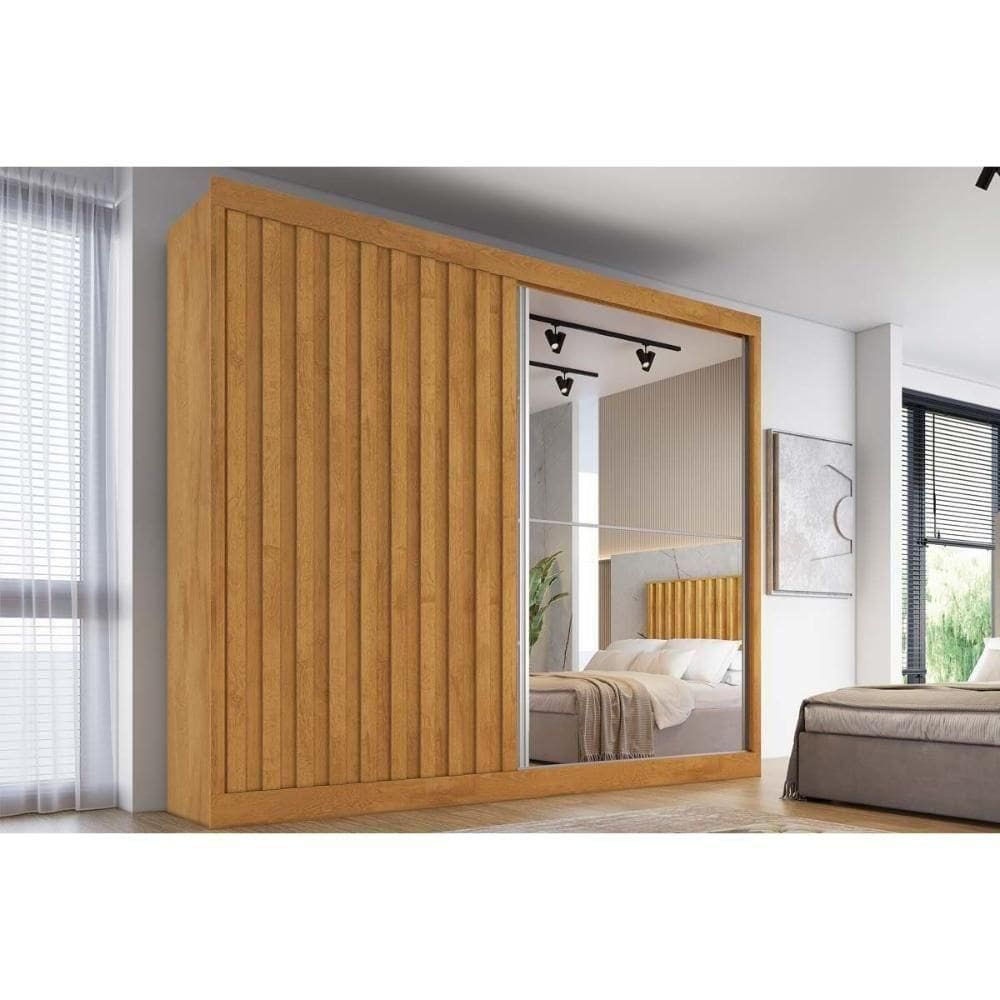 Guarda Roupa Casal 2 Portas De Correr (1 Ripada E 1 C- Espelho) E 4 Gavetas Atlanta Peroba - Europa