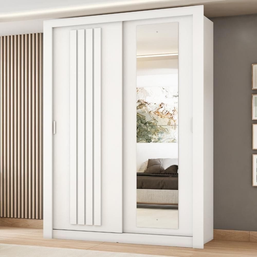 Guarda Roupa Solteiro 2 Portas Darvi Com Espelho Direito Carraro Branco