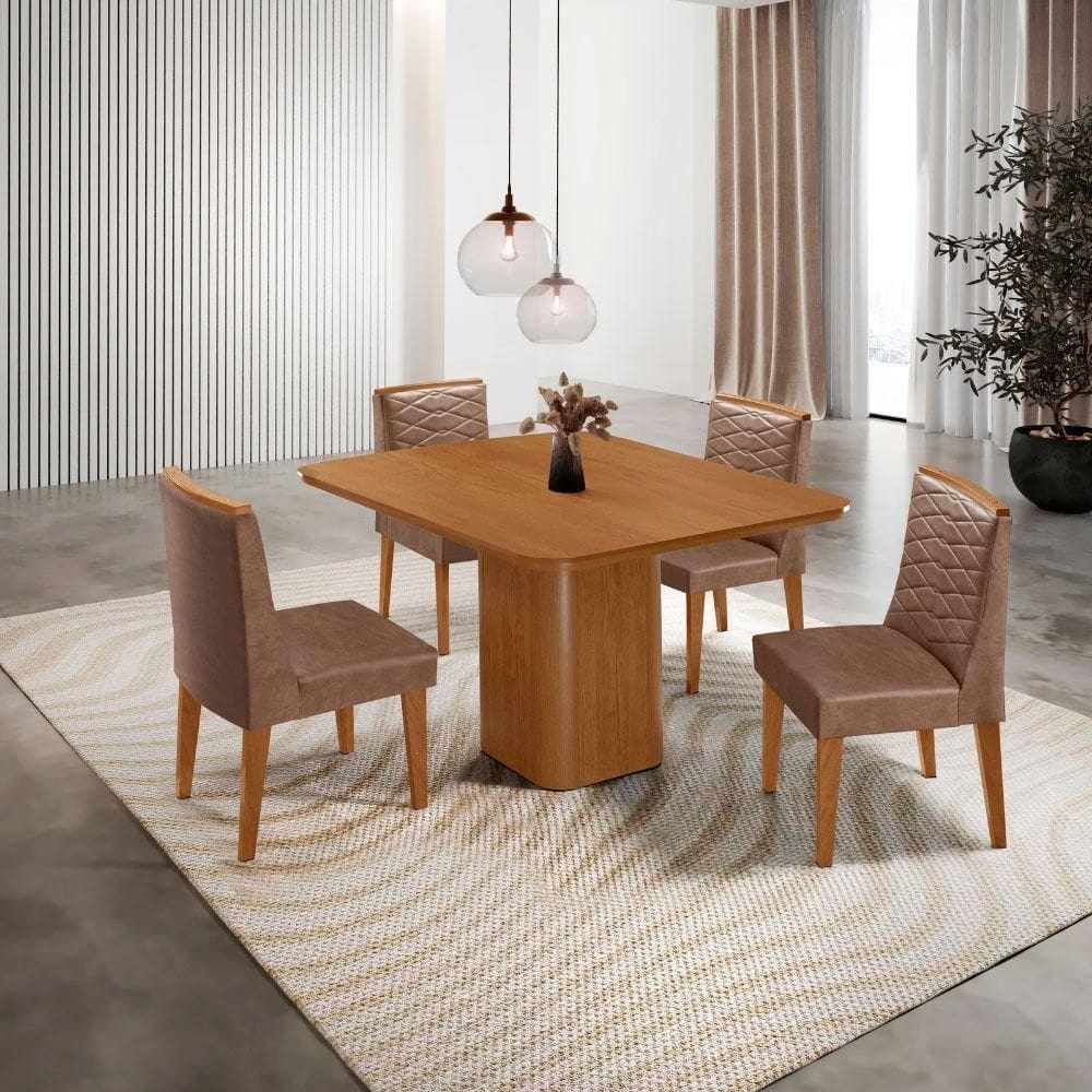 Mesa De Jantar Eloise Canto Copo 4 Cadeiras Moderna Mobília Tork/