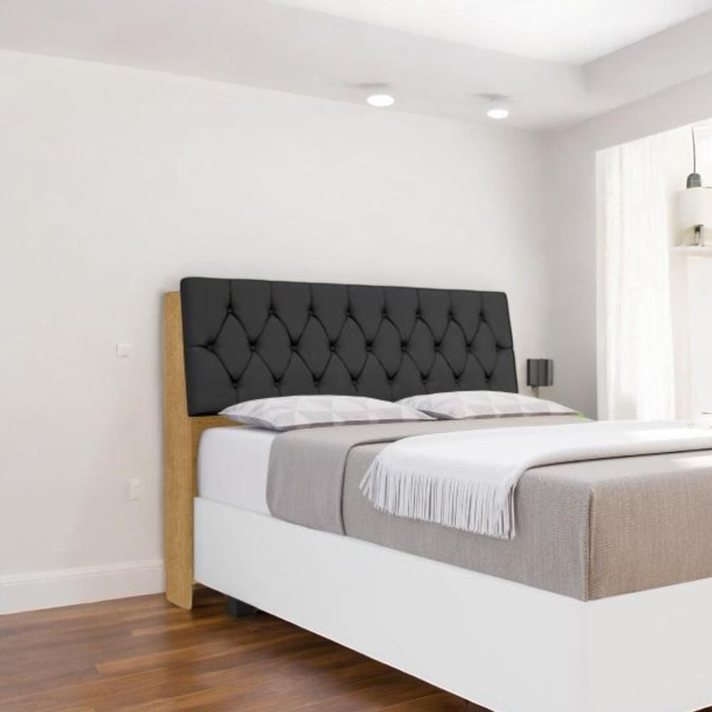 Cabeceira Estofada ísis Solteiro Naturalle Com Capitonê Preto