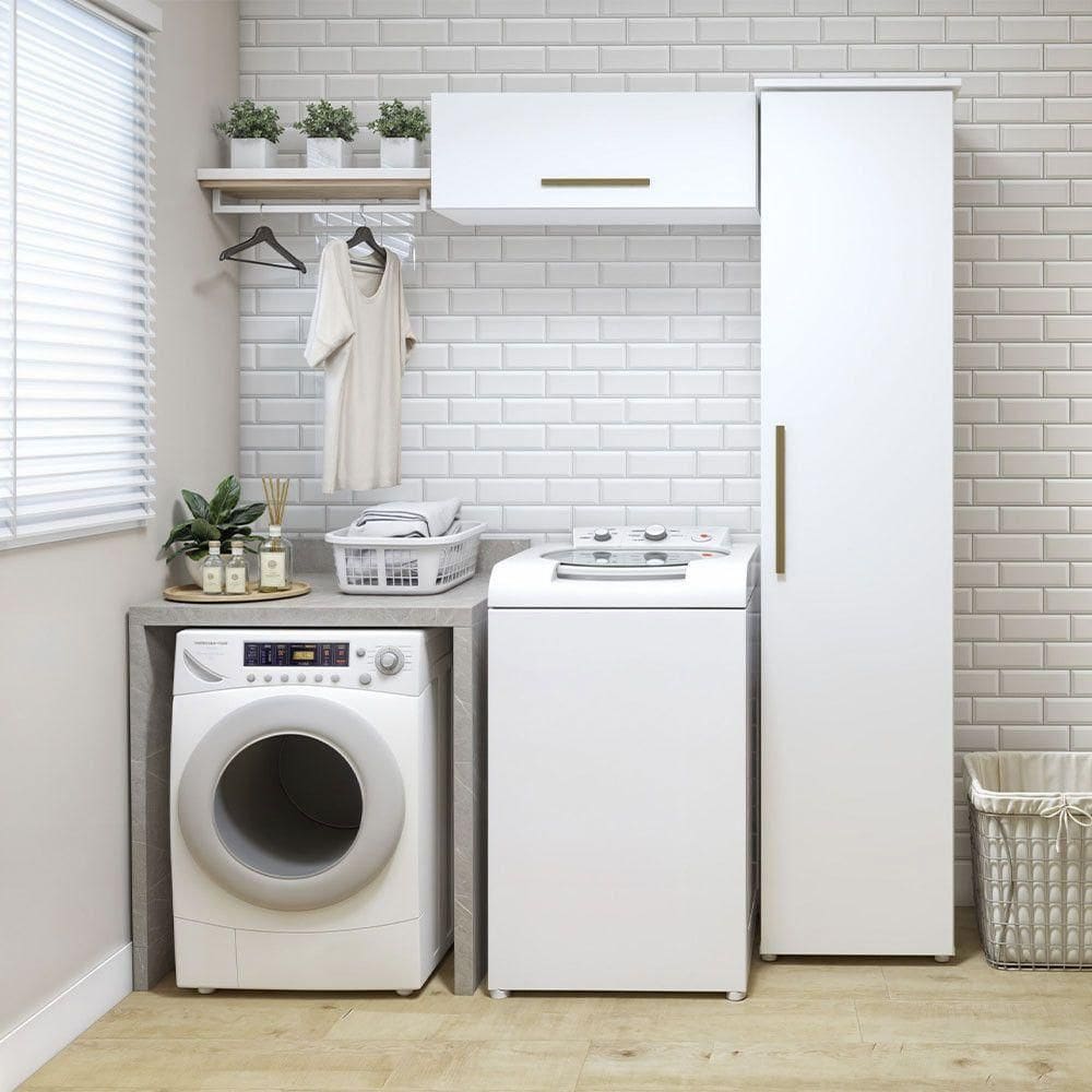 Lavanderia Bauru 1 Armário Multiuso E 1 Aéreo Kaiki Móveis Branco