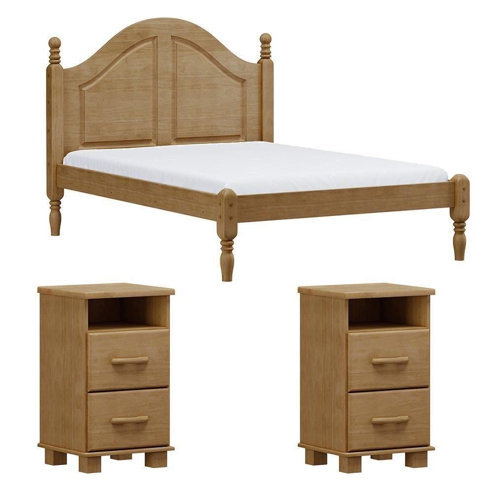 Cama Casal 02 Mesas De Cabeceira Madeira Maciça Milani Store Freijo
