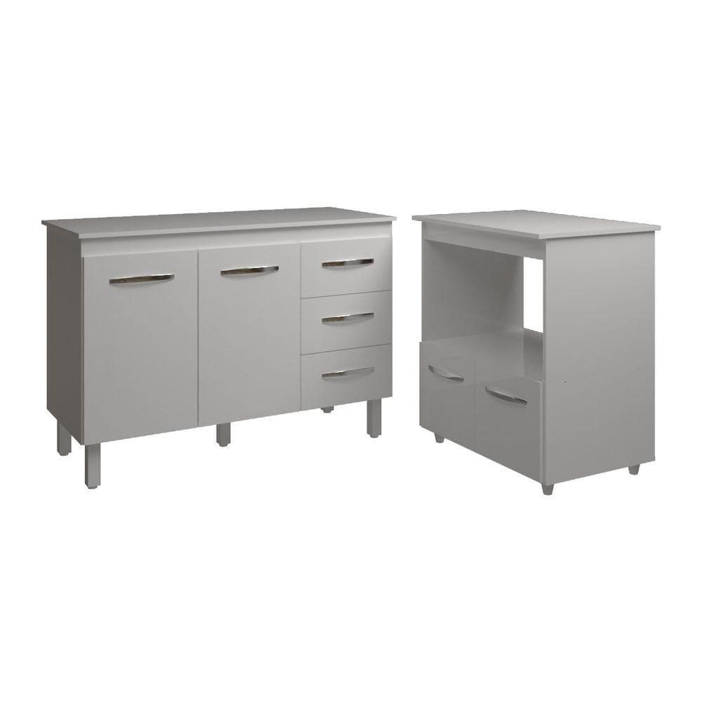 Balcão Armário Gabinete Bruna 118 Cm Com Tampo Tampão E Balcão Amanda Para Forno E Microondas Branco