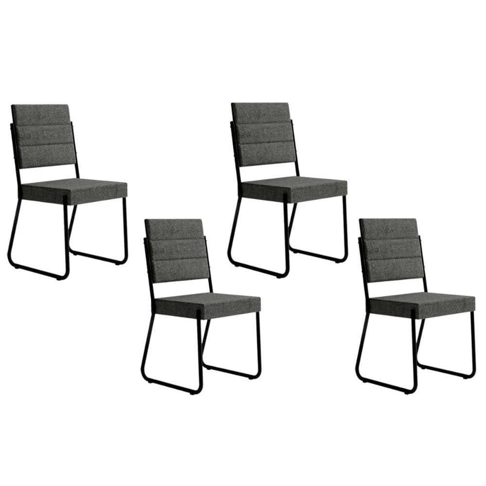 Cadeira Sala De Jantar 1736 Kit 4 Uni Preto-grafite - Preto - Carraro