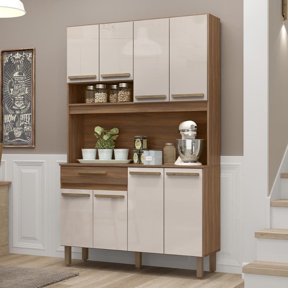 Armario De Cozinha Valparaiso 120 Cm Com 8 Portas E 1 Gaveta Freijo/baunilha