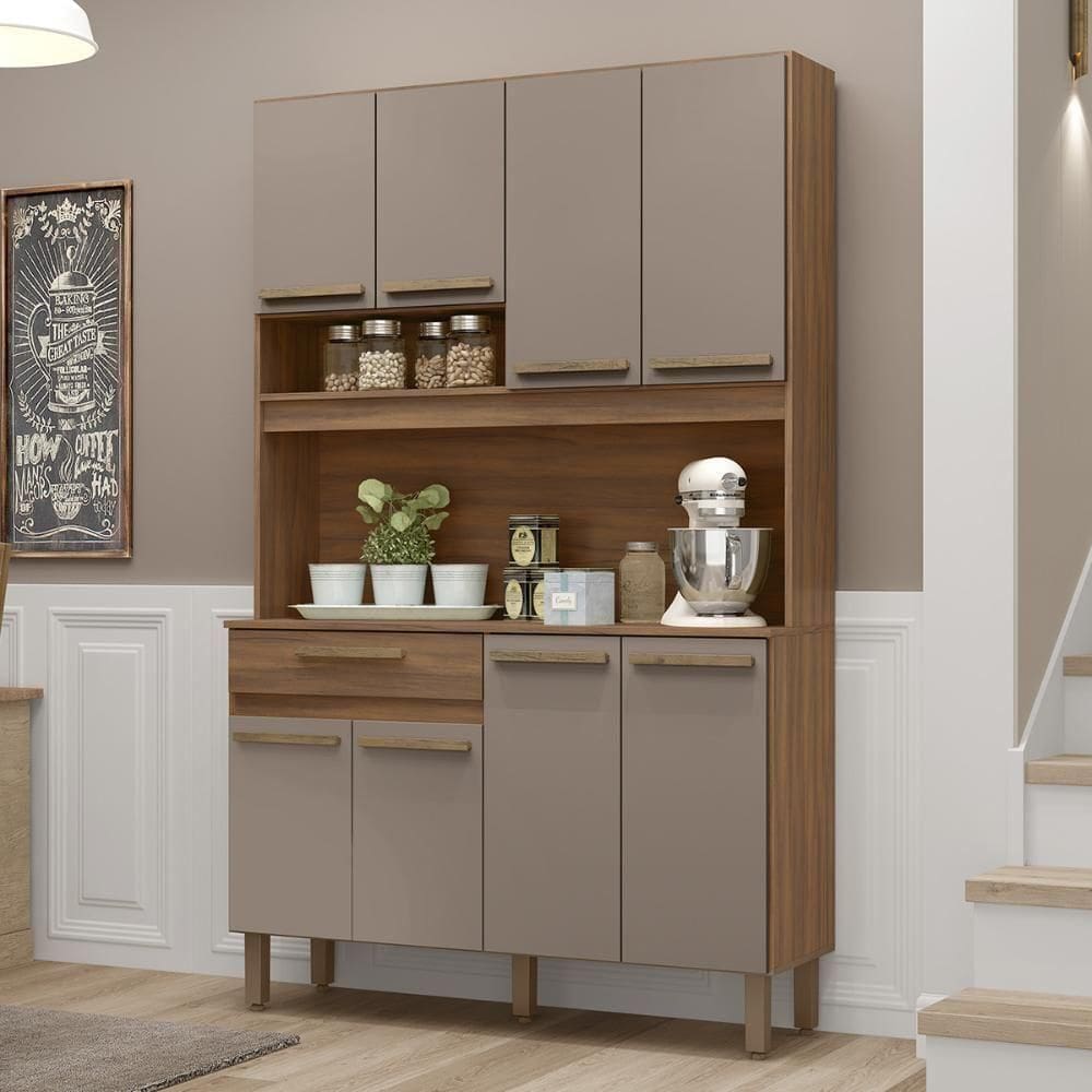 Armario De Cozinha Valparaiso 120 Cm Com 8 Portas E 1 Gaveta Freijo/moka