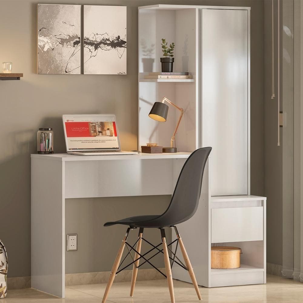 Escrivaninha Com Armario 1 Porta 1 Gaveta 1 Nicho Office Bélgica Branco