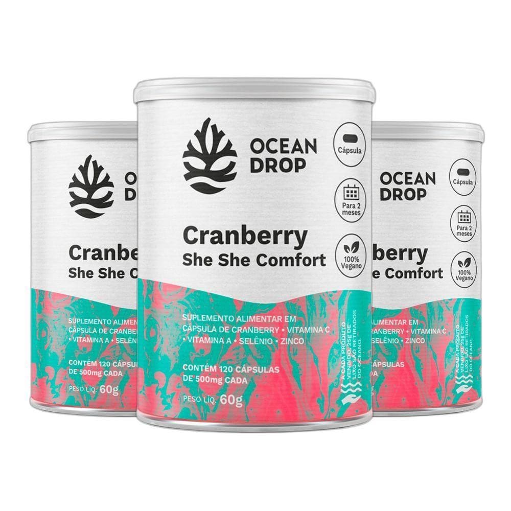 Combo 3X Cranberry Vitamina C A Zinco 120Caps - Ocean Drop