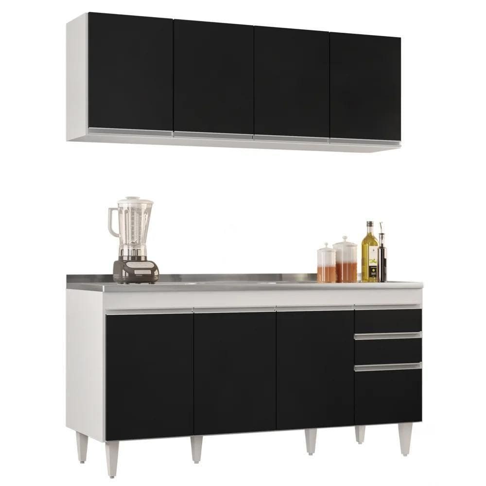 Armário Aéreo Nevada E Balcão Gabinete Com Pia 160cm Arkansas Branco-preto - Lumil