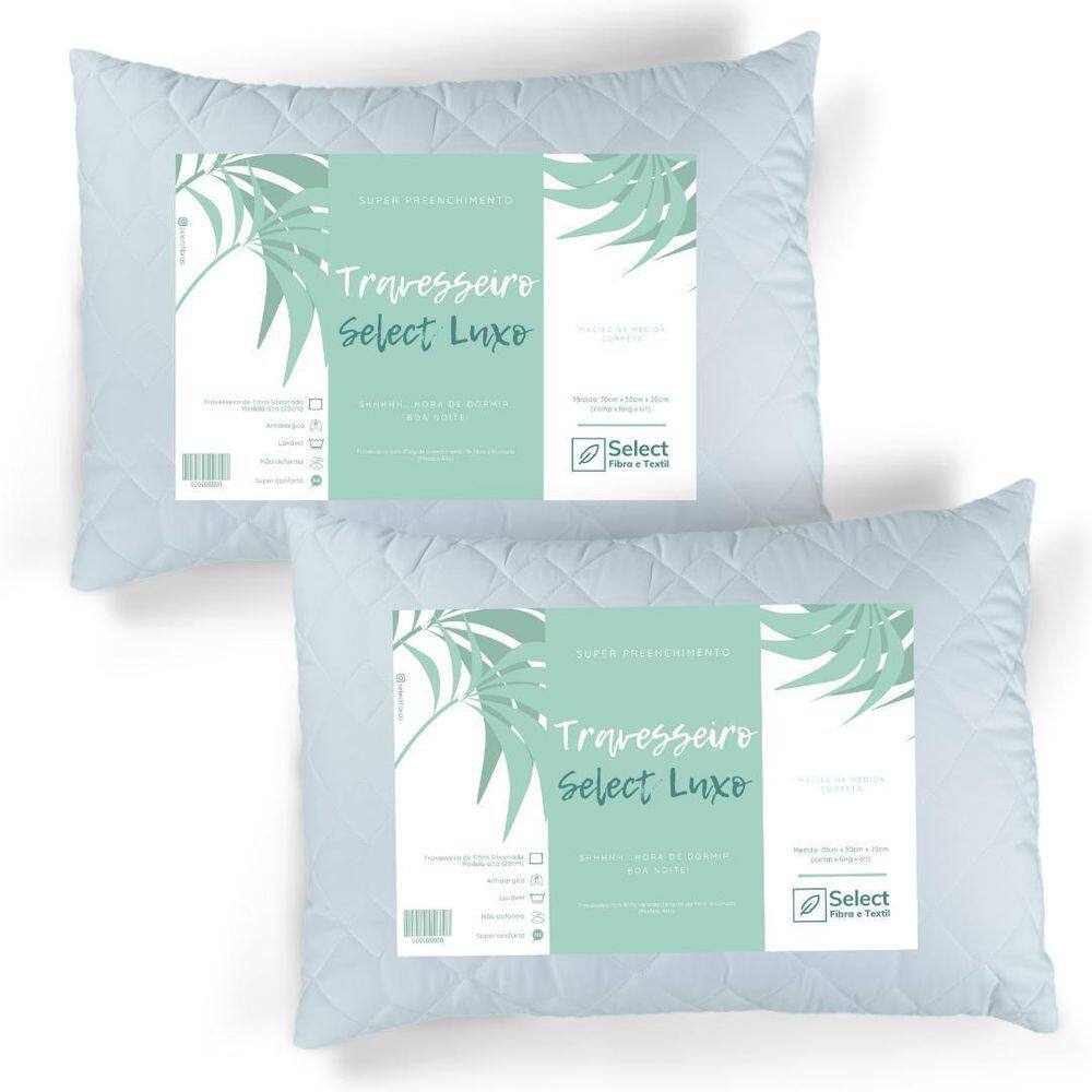 Kit 2 Travesseiros Select Fibras Luxo Antialérgica Macio