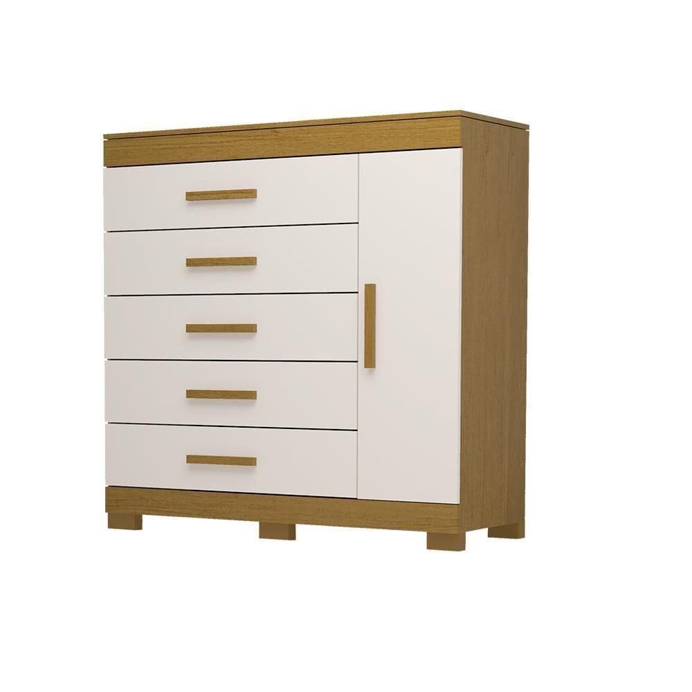 Cômoda Bahamas 5 Gavetas 100% Mdf Linhamobília Cinamomo/off White