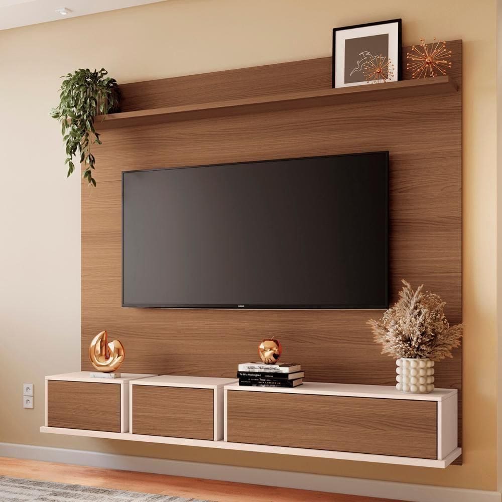 Painel 70 Pol 180cm Bancada Suspensa Max Off/castanho - Hb Móveis